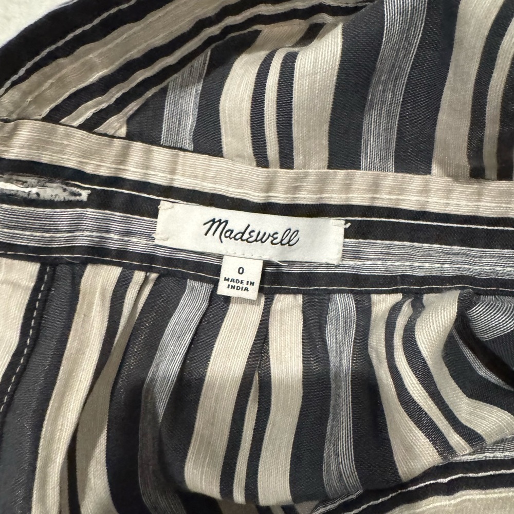 Madewell Apron Mini Dress in Evelyn Stripe linen cotton blend cross back pockets - Picture 6 of 11